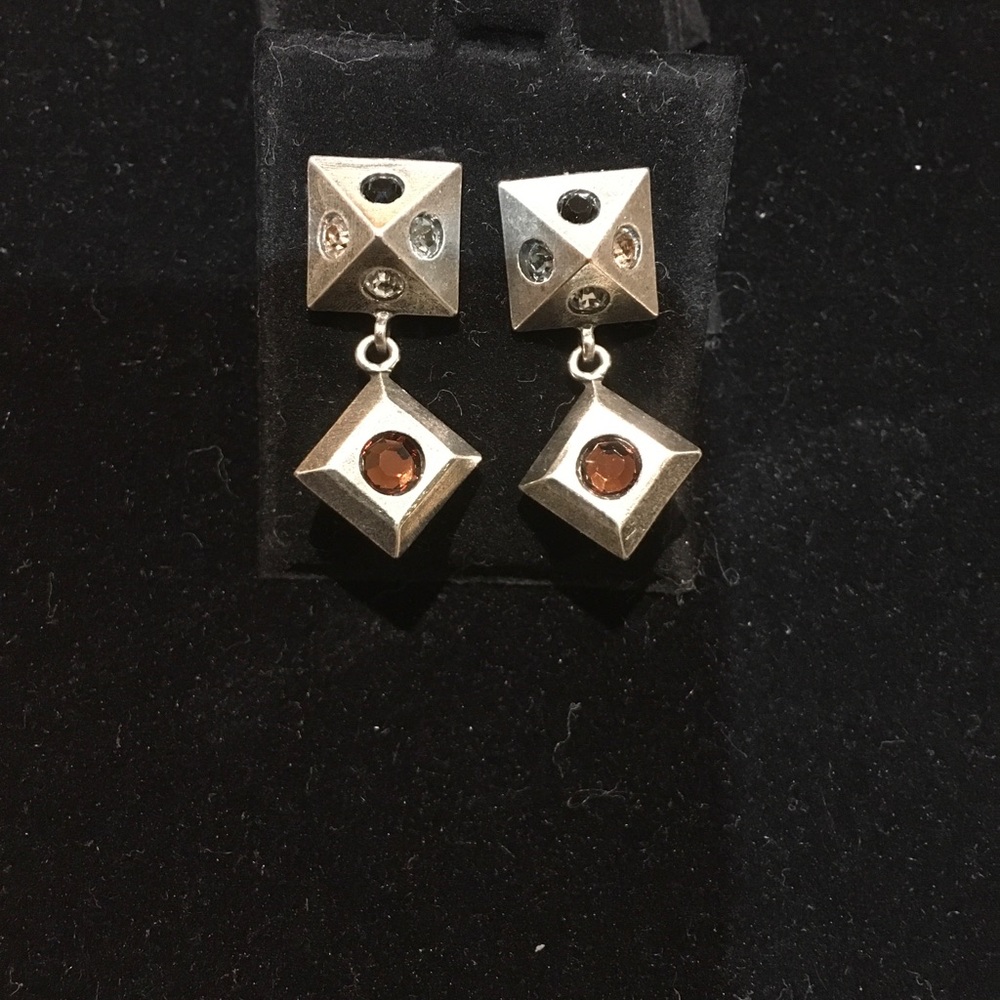 PATRICIA LOCKE signed silver dangle earrings with color stones.